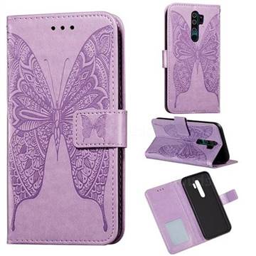 Intricate Embossing Vivid Butterfly Leather Wallet Case for Xiaomi Redmi 9 - Purple