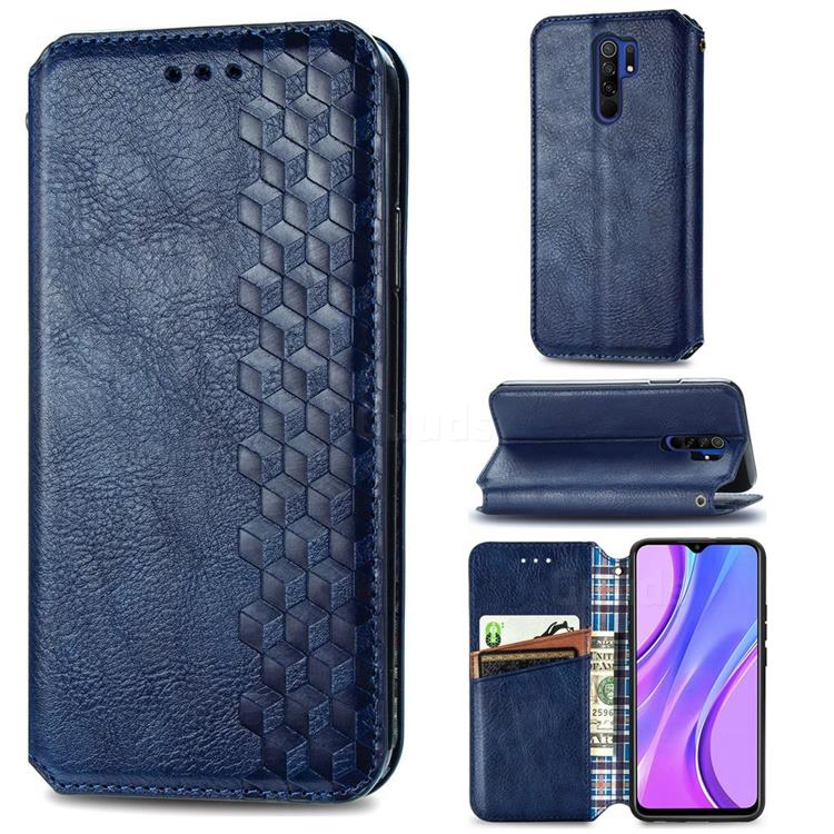 Ultra Slim Fashion Business Card Magnetic Automatic Suction Leather Flip Cover for Xiaomi Redmi 9 - Dark Blue