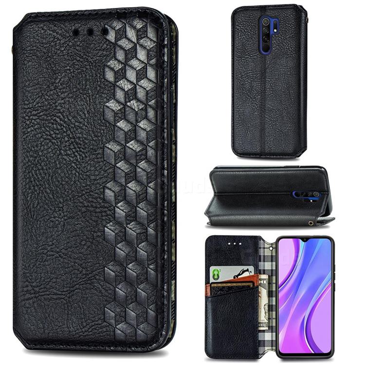 Ultra Slim Fashion Business Card Magnetic Automatic Suction Leather Flip Cover for Xiaomi Redmi 9 - Black