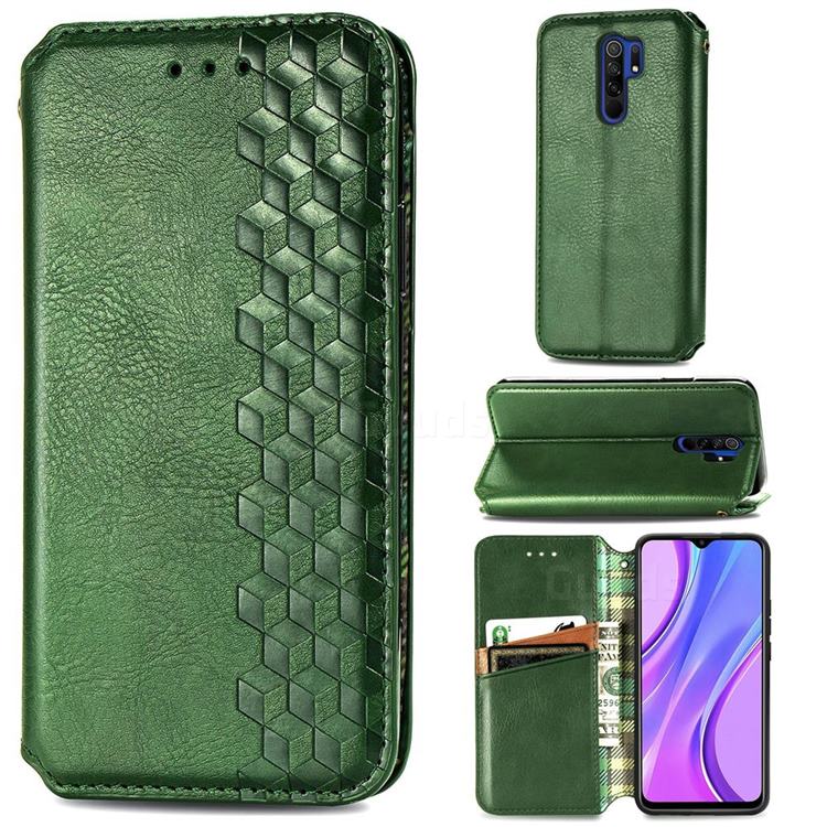 Ultra Slim Fashion Business Card Magnetic Automatic Suction Leather Flip Cover for Xiaomi Redmi 9 - Green