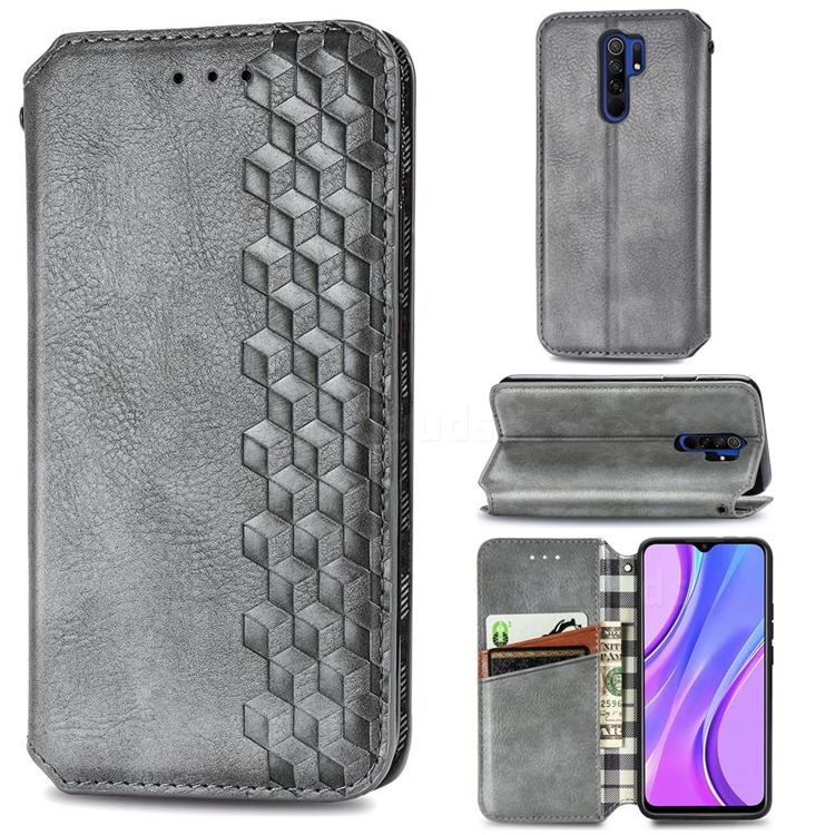 Ultra Slim Fashion Business Card Magnetic Automatic Suction Leather Flip Cover for Xiaomi Redmi 9 - Grey