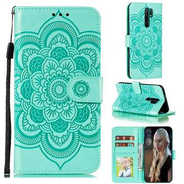 Intricate Embossing Datura Solar Leather Wallet Case for Xiaomi Redmi 9 - Green