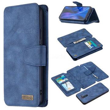 Binfen Color BF07 Frosted Zipper Bag Multifunction Leather Phone Wallet for Xiaomi Redmi 9 - Blue