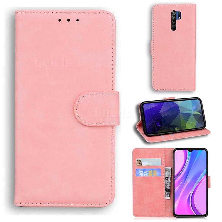 Retro Classic Skin Feel Leather Wallet Phone Case for Xiaomi Redmi 9 - Pink