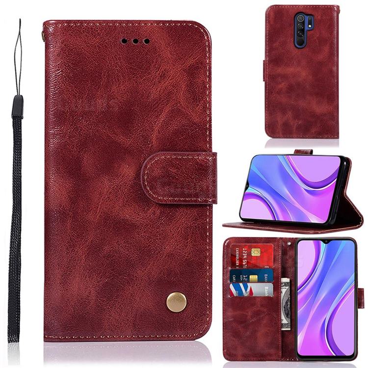 Luxury Retro Leather Wallet Case for Xiaomi Redmi 9 - Wine Red