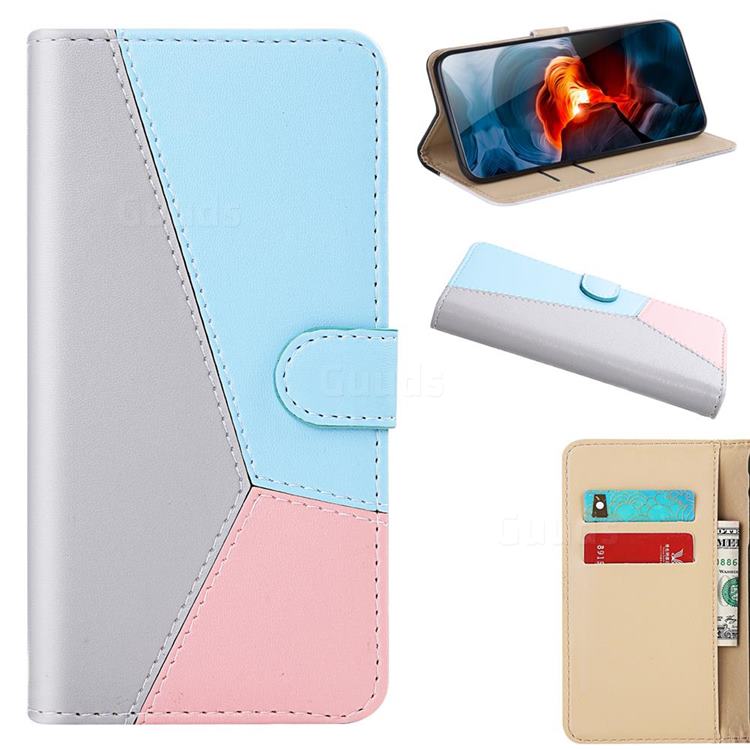 Tricolour Stitching Wallet Flip Cover for Xiaomi Redmi 9 - Gray