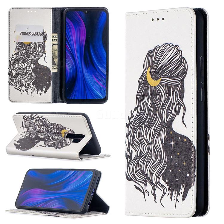 Girl with Long Hair Slim Magnetic Attraction Wallet Flip Cover for Xiaomi Redmi 9