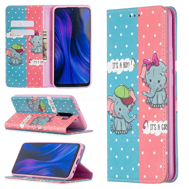 Elephant Boy and Girl Slim Magnetic Attraction Wallet Flip Cover for Xiaomi Redmi 9