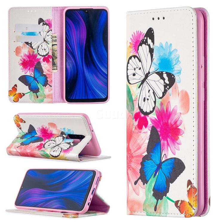 Flying Butterflies Slim Magnetic Attraction Wallet Flip Cover for Xiaomi Redmi 9