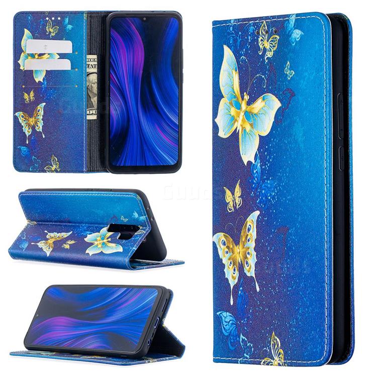 Gold Butterfly Slim Magnetic Attraction Wallet Flip Cover for Xiaomi Redmi 9