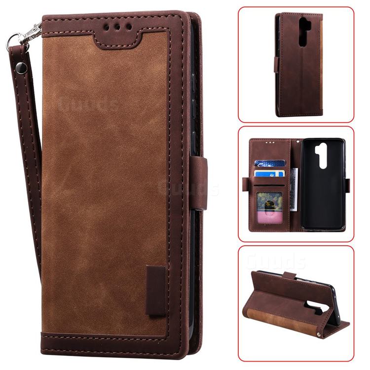 Luxury Retro Stitching Leather Wallet Phone Case for Xiaomi Redmi 9 - Dark Brown