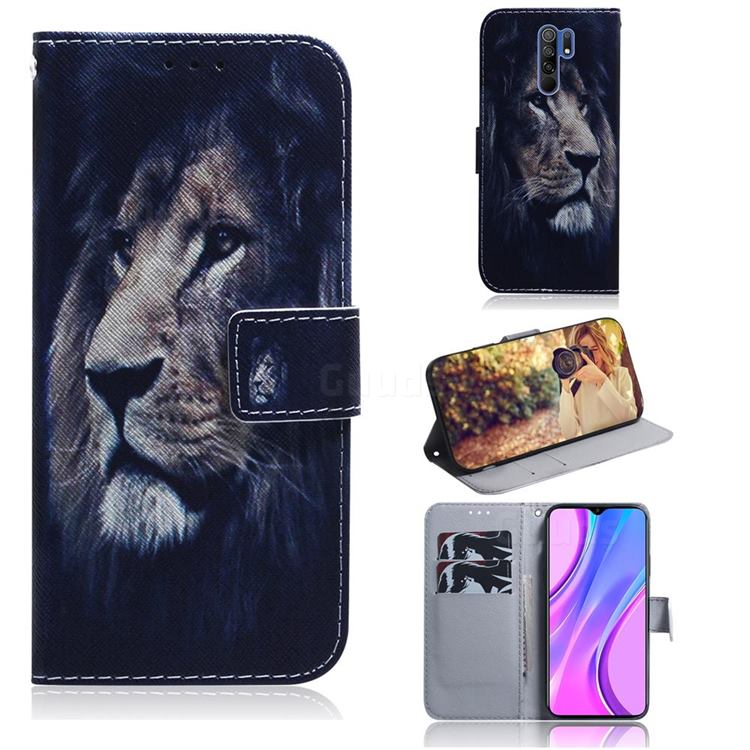 Lion Face PU Leather Wallet Case for Xiaomi Redmi 9