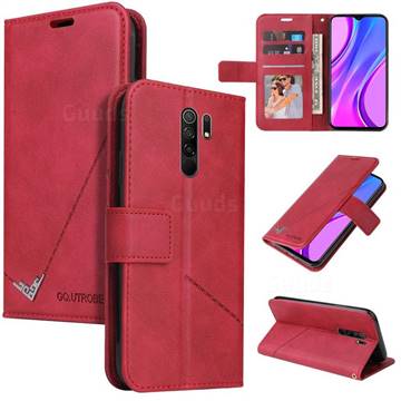 GQ.UTROBE Right Angle Silver Pendant Leather Wallet Phone Case for Xiaomi Redmi 9 - Red