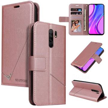 GQ.UTROBE Right Angle Silver Pendant Leather Wallet Phone Case for Xiaomi Redmi 9 - Rose Gold