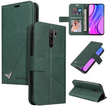 GQ.UTROBE Right Angle Silver Pendant Leather Wallet Phone Case for Xiaomi Redmi 9 - Green
