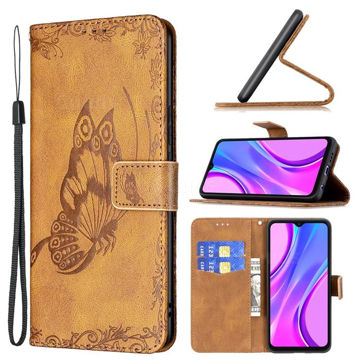 Binfen Color Imprint Vivid Butterfly Leather Wallet Case for Xiaomi Redmi 9 - Brown