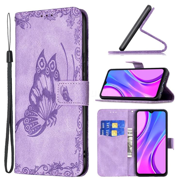 Binfen Color Imprint Vivid Butterfly Leather Wallet Case for Xiaomi Redmi 9 - Purple