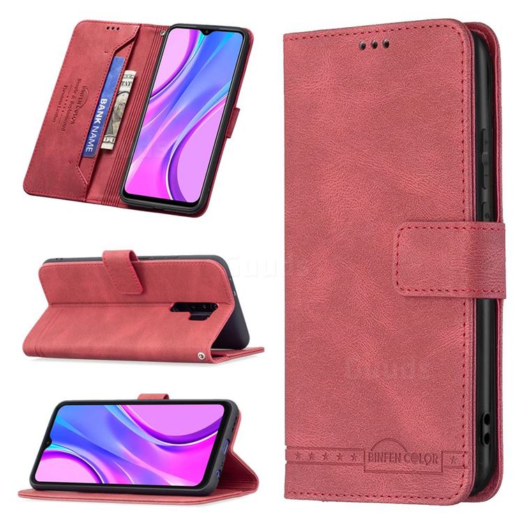 Binfen Color RFID Blocking Leather Wallet Case for Xiaomi Redmi 9 - Red