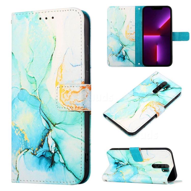Green Illusion Marble Leather Wallet Protective Case for Xiaomi Redmi 9