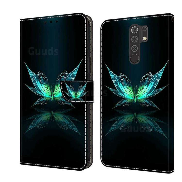 Reflection Butterfly Crystal PU Leather Protective Wallet Case Cover for Xiaomi Redmi 9