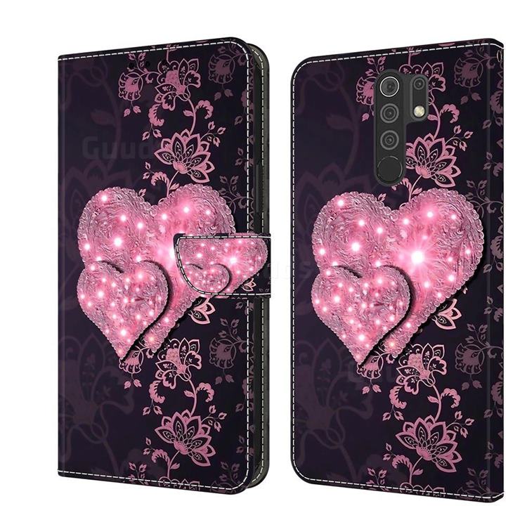 Lace Heart Crystal PU Leather Protective Wallet Case Cover for Xiaomi Redmi 9