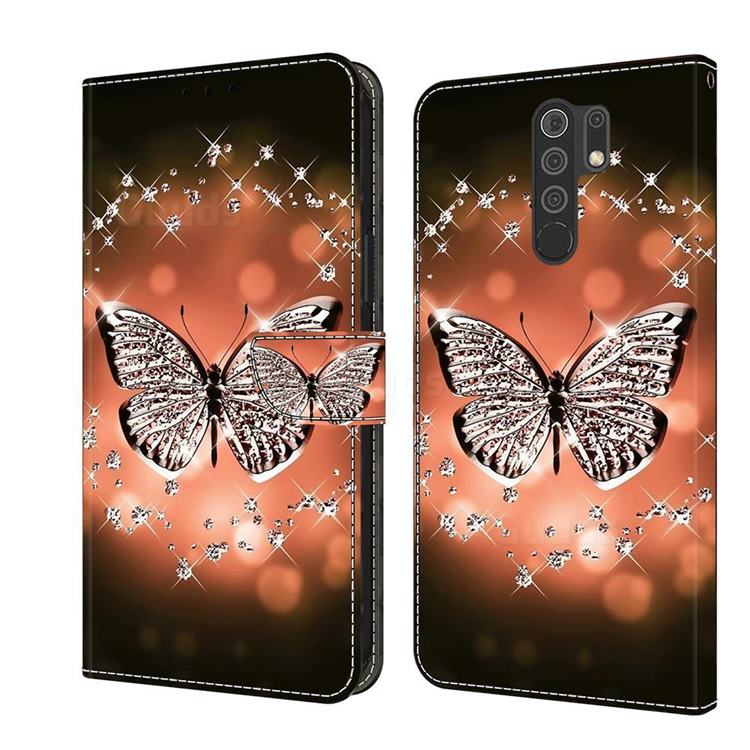 Crystal Butterfly Crystal PU Leather Protective Wallet Case Cover for Xiaomi Redmi 9