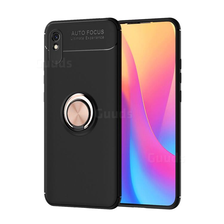 Auto Focus Invisible Ring Holder Soft Phone Case for Xiaomi Redmi 9A - Black Gold