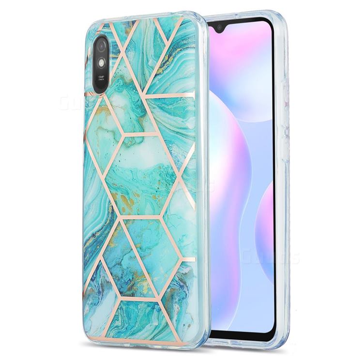 Blue Sea Marble Pattern Galvanized Electroplating Protective Case Cover for Xiaomi Redmi 9A