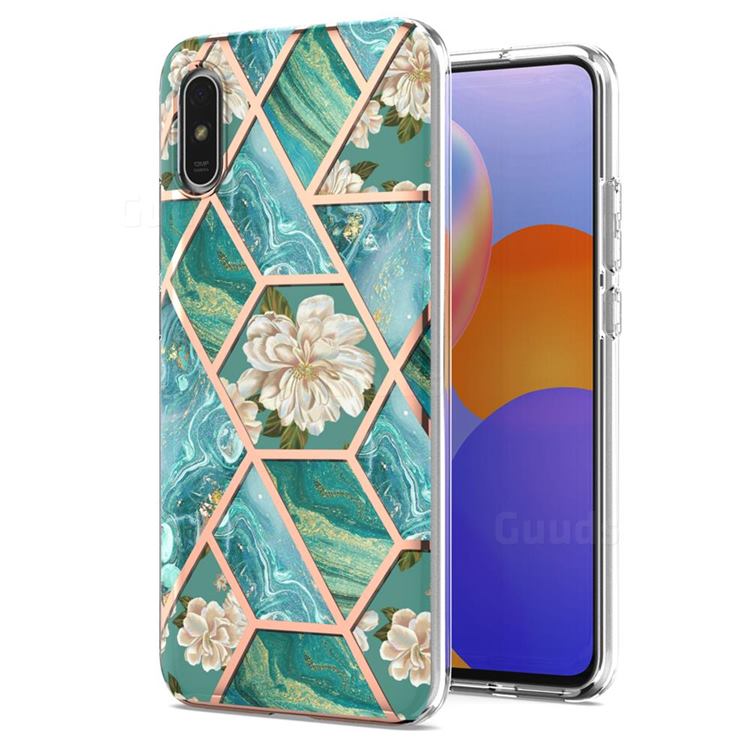 Blue Chrysanthemum Marble Electroplating Protective Case Cover for Xiaomi Redmi 9A