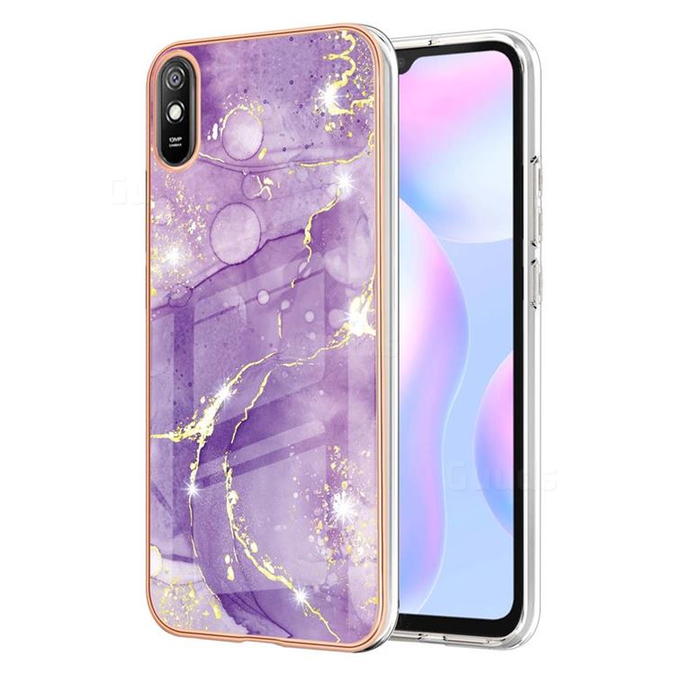 Fashion Purple Electroplated Gold Frame 2.0 Thickness Plating Marble IMD Soft Back Cover for Xiaomi Redmi 9A