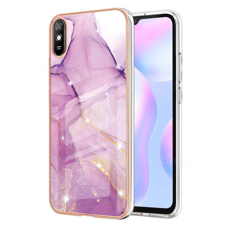 Dream Violet Electroplated Gold Frame 2.0 Thickness Plating Marble IMD Soft Back Cover for Xiaomi Redmi 9A