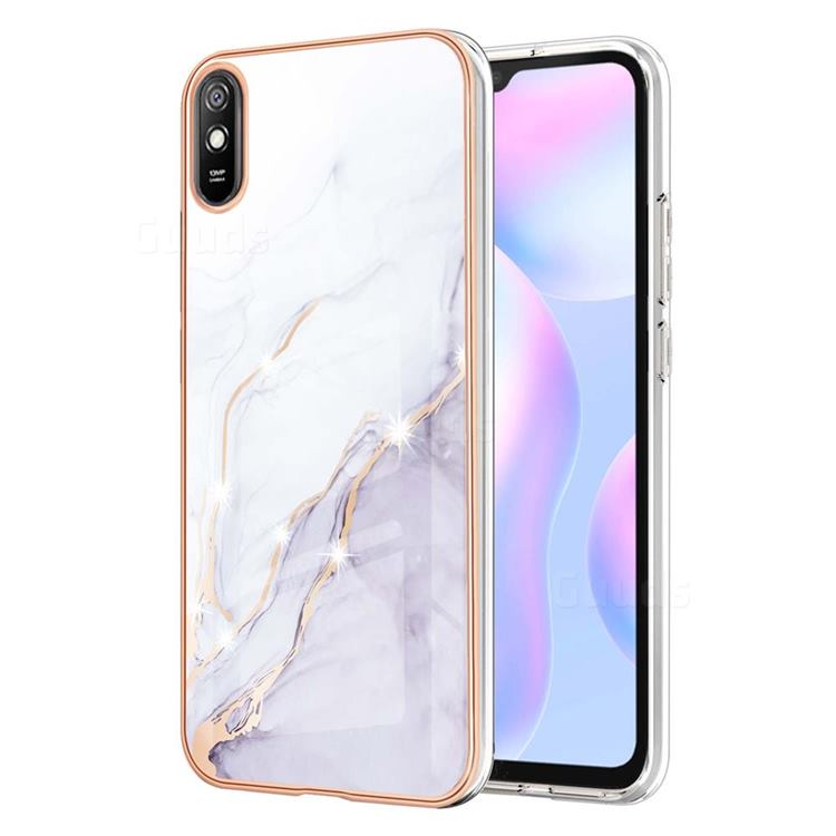 White Dreaming Electroplated Gold Frame 2.0 Thickness Plating Marble IMD Soft Back Cover for Xiaomi Redmi 9A