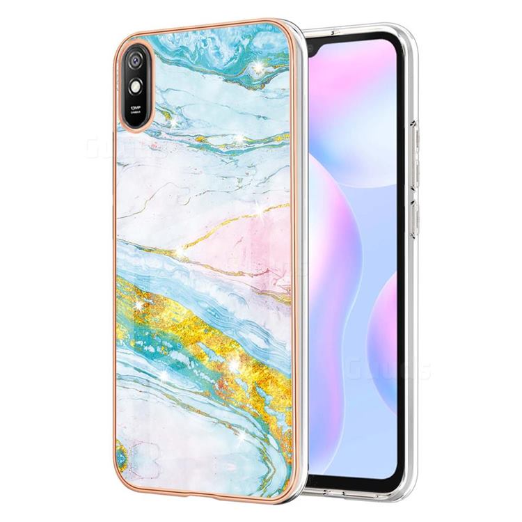 Green Golden Electroplated Gold Frame 2.0 Thickness Plating Marble IMD Soft Back Cover for Xiaomi Redmi 9A