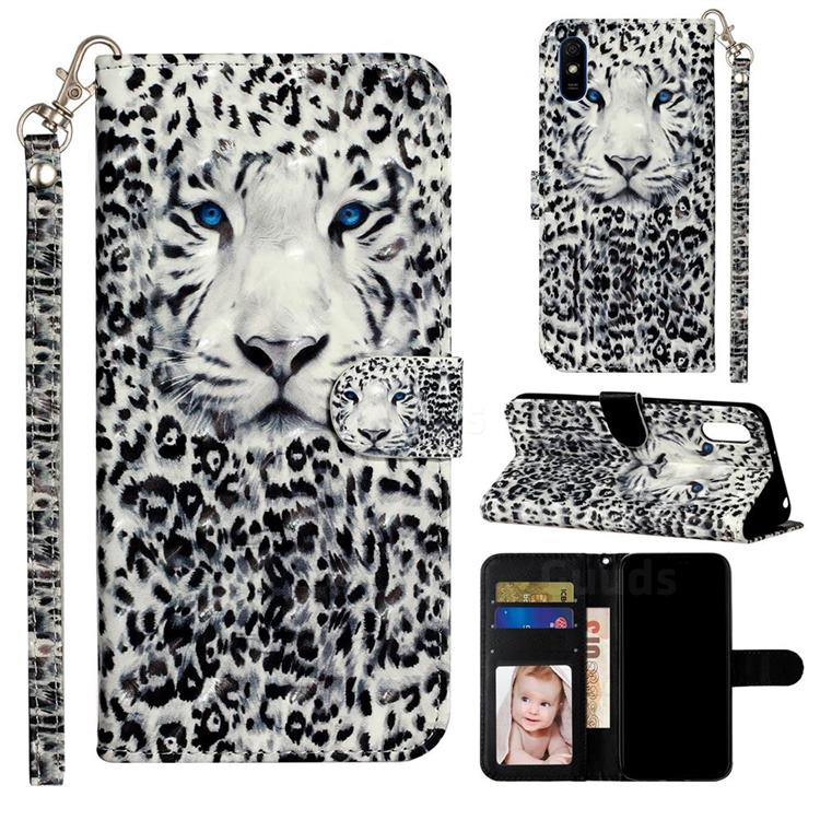 White Leopard 3D Leather Phone Holster Wallet Case for Xiaomi Redmi 9A