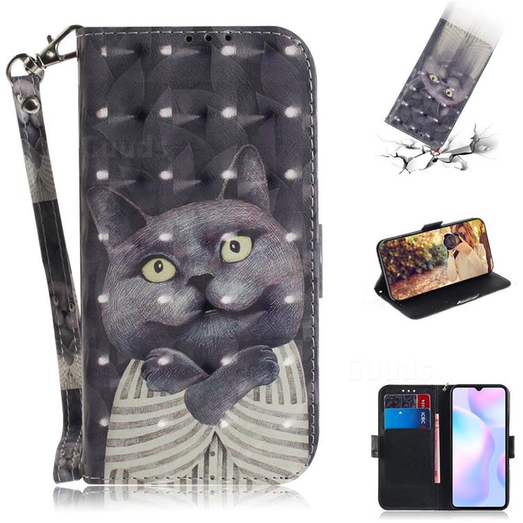 Cat Embrace 3D Painted Leather Wallet Phone Case for Xiaomi Redmi 9A