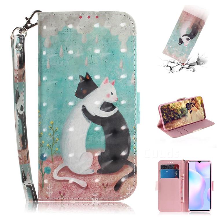 Black and White Cat 3D Painted Leather Wallet Phone Case for Xiaomi Redmi 9A