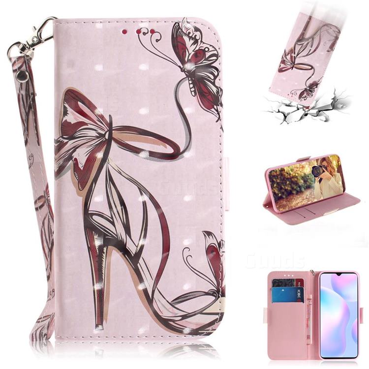 Butterfly High Heels 3D Painted Leather Wallet Phone Case for Xiaomi Redmi 9A