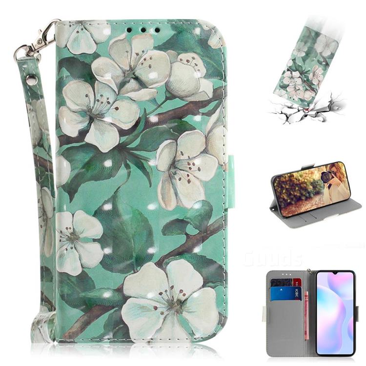 Watercolor Flower 3D Painted Leather Wallet Phone Case for Xiaomi Redmi 9A