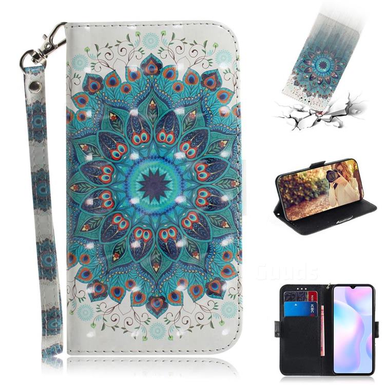 Peacock Mandala 3D Painted Leather Wallet Phone Case for Xiaomi Redmi 9A