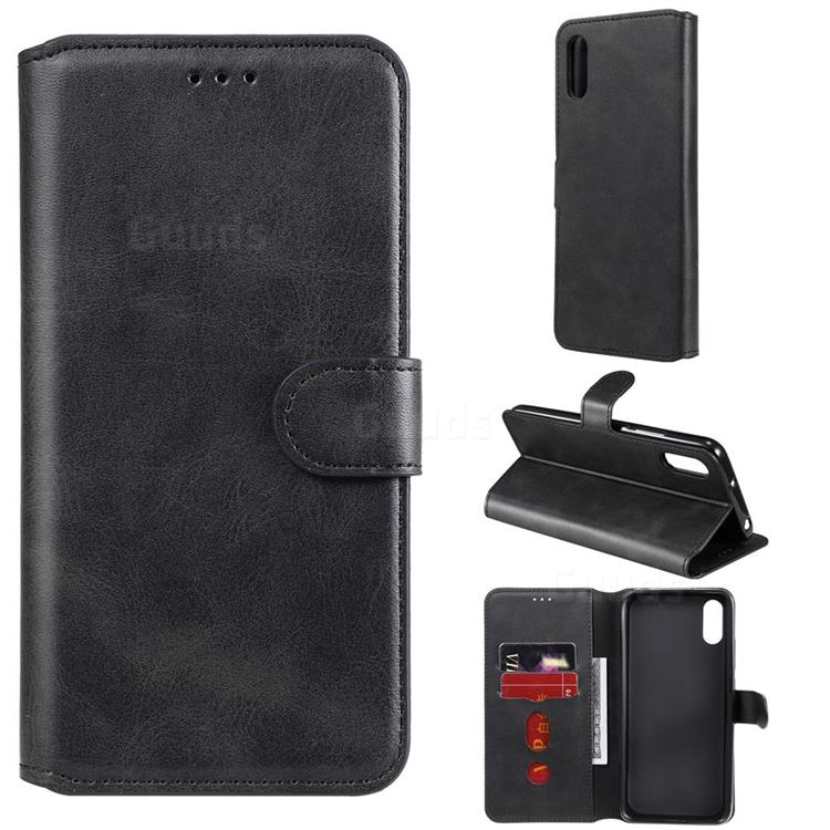 Retro Calf Matte Leather Wallet Phone Case for Xiaomi Redmi 9A - Black