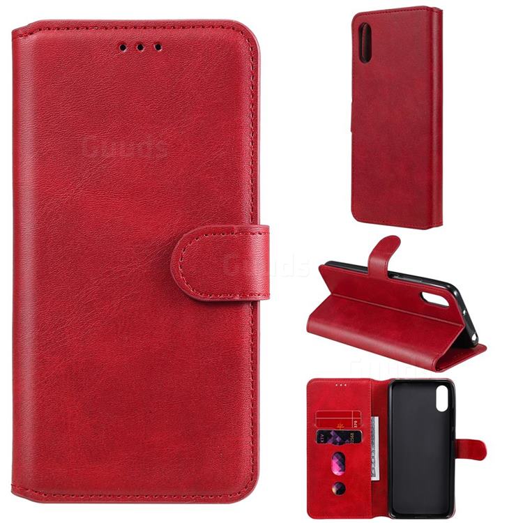 Retro Calf Matte Leather Wallet Phone Case for Xiaomi Redmi 9A - Red