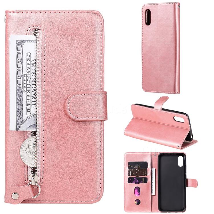 Retro Luxury Zipper Leather Phone Wallet Case for Xiaomi Redmi 9A - Pink