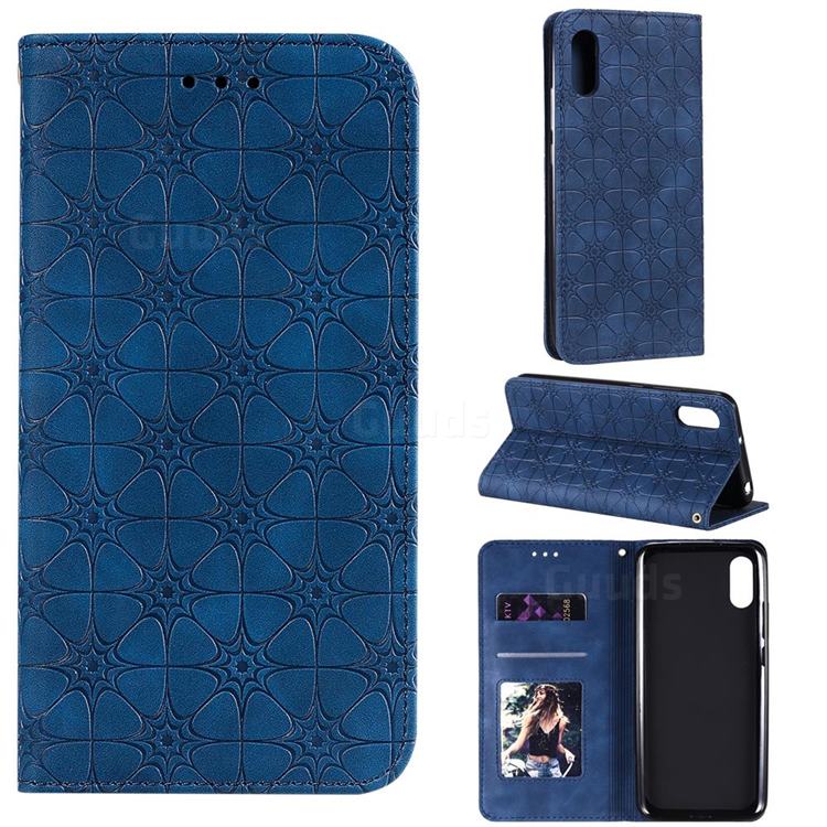 Intricate Embossing Four Leaf Clover Leather Wallet Case for Xiaomi Redmi 9A - Dark Blue