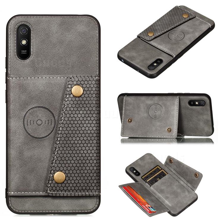 Retro Multifunction Card Slots Stand Leather Coated Phone Back Cover for Xiaomi Redmi 9A - Gray