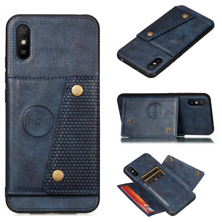 Retro Multifunction Card Slots Stand Leather Coated Phone Back Cover for Xiaomi Redmi 9A - Blue