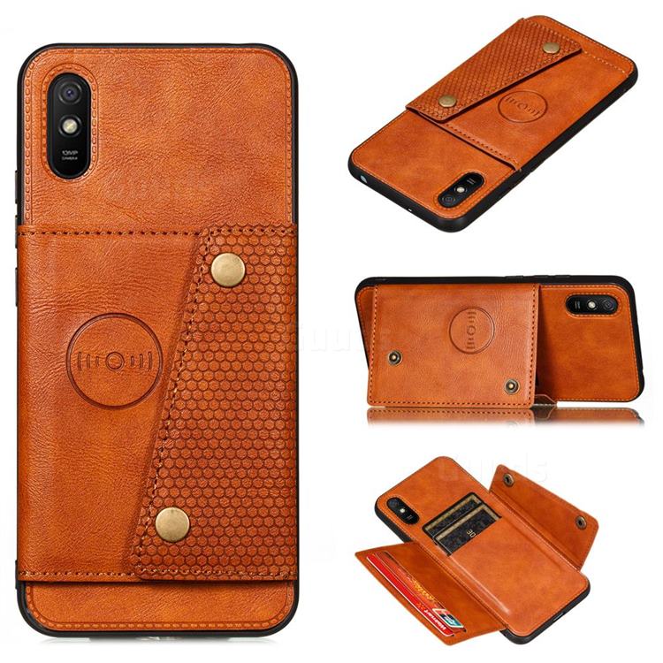 Retro Multifunction Card Slots Stand Leather Coated Phone Back Cover for Xiaomi Redmi 9A - Brown