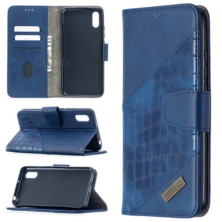 BinfenColor BF04 Color Block Stitching Crocodile Leather Case Cover for Xiaomi Redmi 9A - Blue