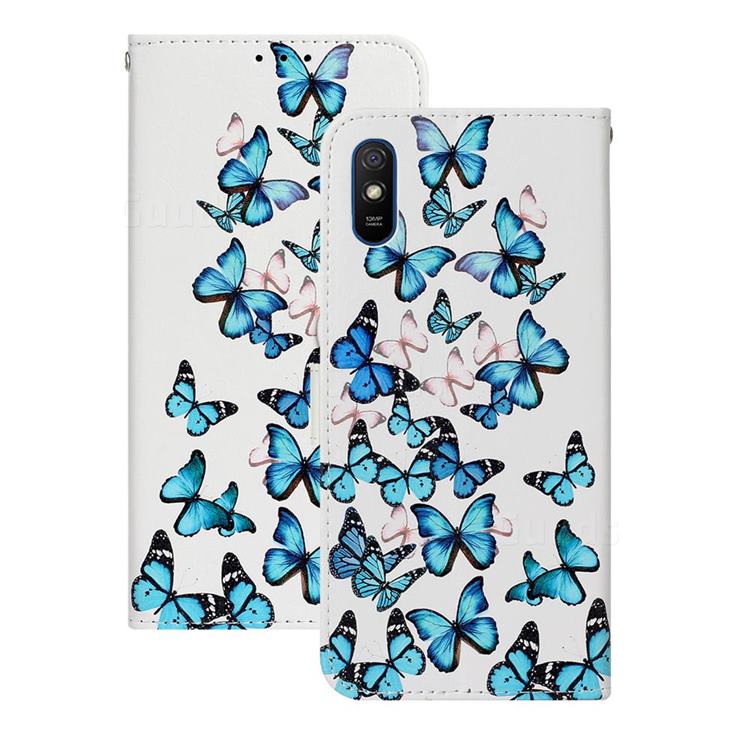 Blue Vivid Butterflies PU Leather Wallet Case for Xiaomi Redmi 9A