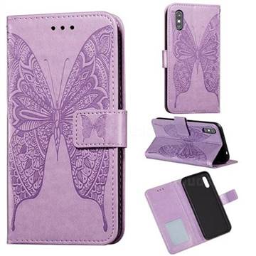 Intricate Embossing Vivid Butterfly Leather Wallet Case for Xiaomi Redmi 9A - Purple