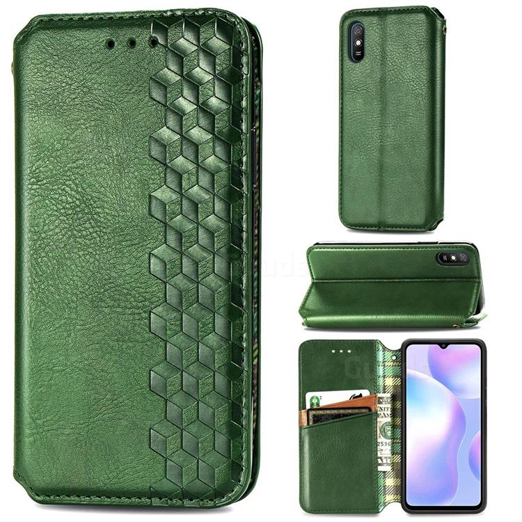 Ultra Slim Fashion Business Card Magnetic Automatic Suction Leather Flip Cover for Xiaomi Redmi 9A - Green